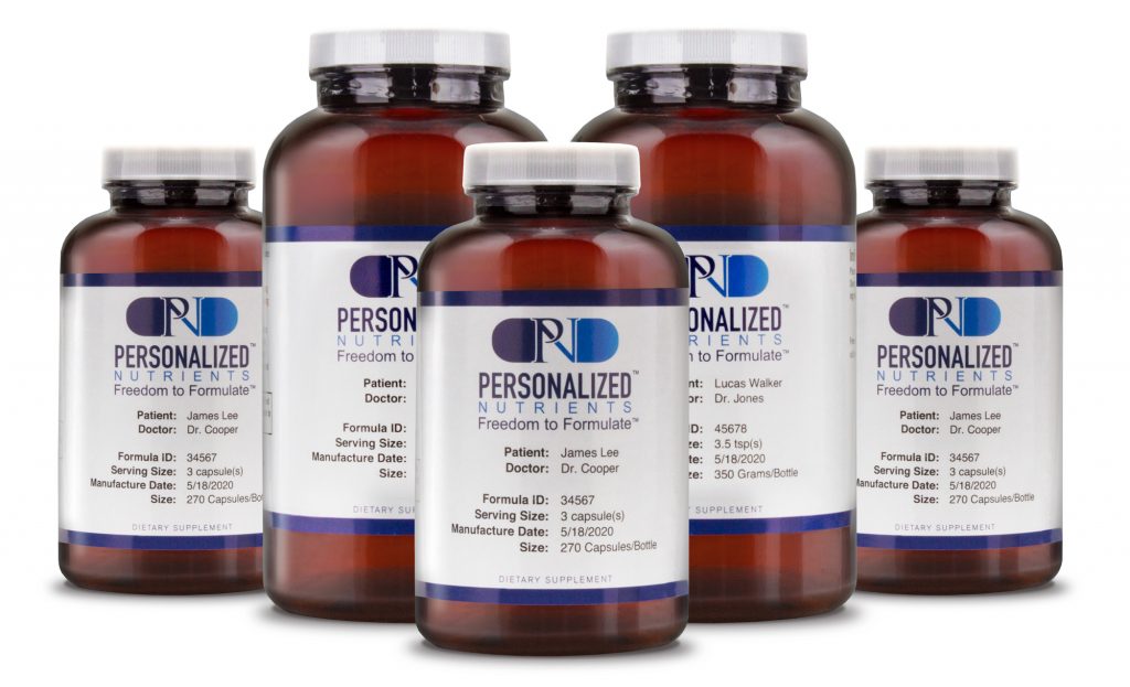 PN_amber-gangup5 Custom Supplement formulations made by Personalized Nutrients in Bottles according to individual patient requirements.